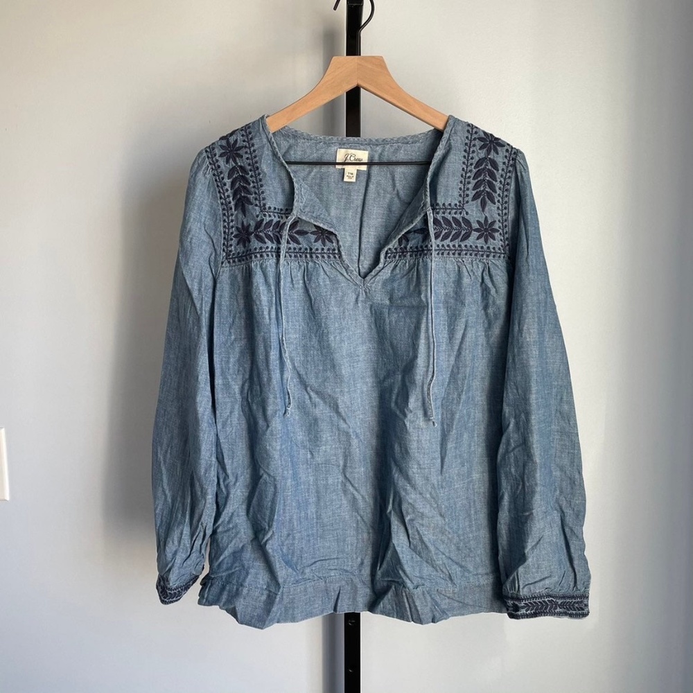 J.Crew Chambray Embroidered Top